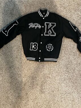 Black Varsity Letterman Jacket with White Trim
